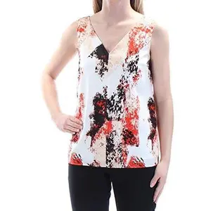 Bar III Womens V-Back Printed Pullover Top Taupe L