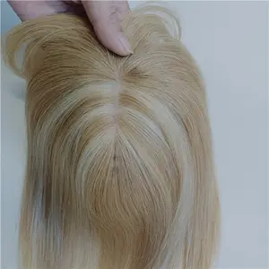 35cm 25cm 8*12 27/613 Color Human Hair Toppers for Women 100% Remy Topper With Bangs Normal Density  Silk Base Clip in Topper