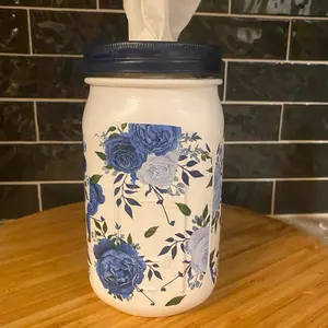 Decoupage Mason jar tissue dispenser