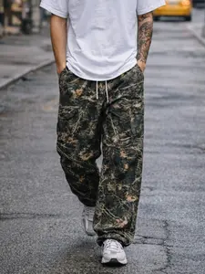 Men's Camouflage Cargo Pants | Loose Fit Streetwear with Drawstring Waist Pocket