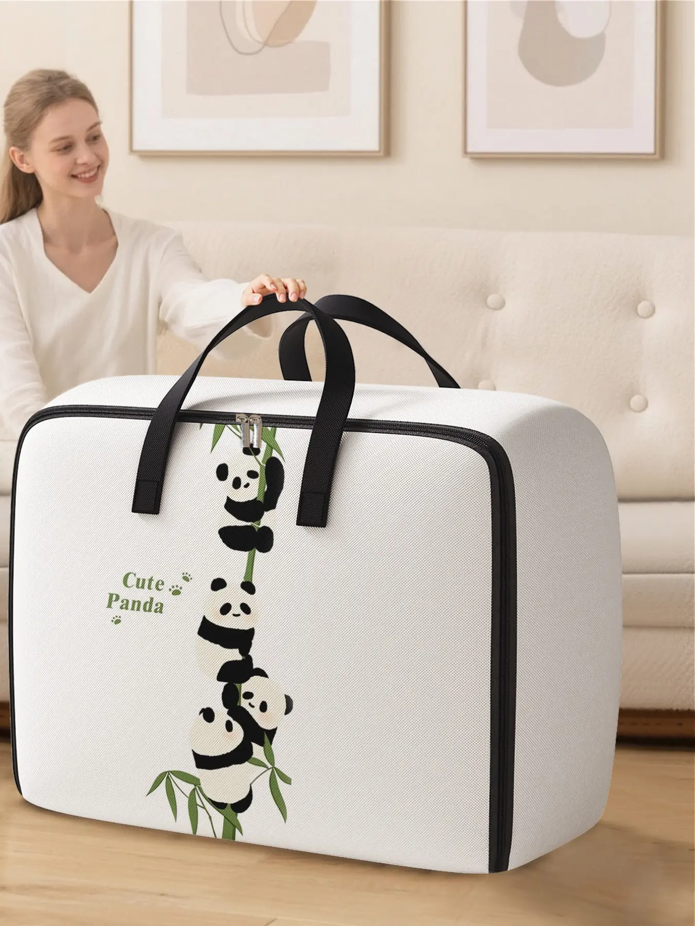 Panda Pattern Storage Box, Space-Saving Large Handheld Organizer, Ideal for Moving, Travel, Camping, Dormitory, Bedroom, All Seasons