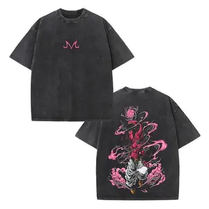Majin Buu Retro Heavy Double-Printed Washed T-Shirt – Dragon Ball Vintage Oversized Heavyweight Cotton Anime Tee, Unisex Manga Streetwear Top for Men Women, Casual Daily Wear, Party, Festival, Dragon Ball Fan Gift