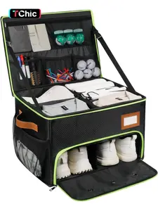 2 Layer Golf Trunk Organizer, Golf Organizer with 2 Pairs Shoes Compartment, Golf Storage Waterproof Car Trunk Locker for Golf Hat, Clothes, Gloves and Accessories, Gifts for Golfers