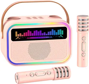 Christmas Gifts Karaoke Machine for Kids Adults  Birthday Gifts Toys for Girls Boys Age 3-12+ Multifunction Mini Portable Bluetooth Singing Speaker with 2 Wireless Microphones & LED Lights Singing Karaoke for Family Birthday Home Party