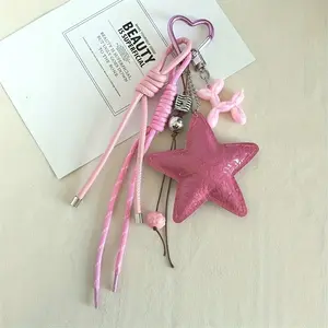 Miu Style Pentagram Braided Rope Pendant, Fashion PU Material, Versatile Bag Keychain, Creative Phone Lanyard, Stylish Accessory