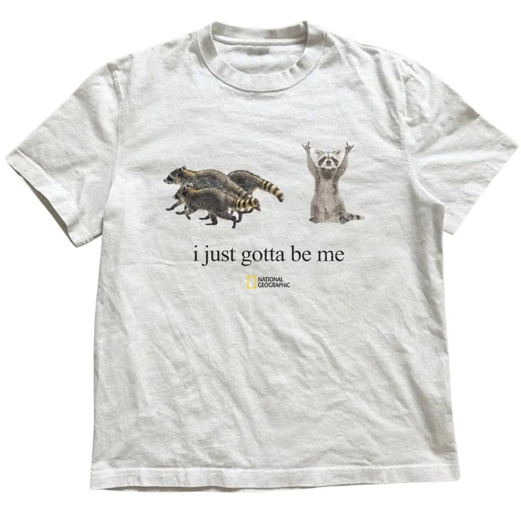 Raccoon "I just gotta be me" T-Shirt, Animal Tee, Gifts Shirt, Unisex Vintage Graphic Tees Gothic Grunge Y2k Emo Scene Amity Affliction Style Clothes Men Women Streetwear