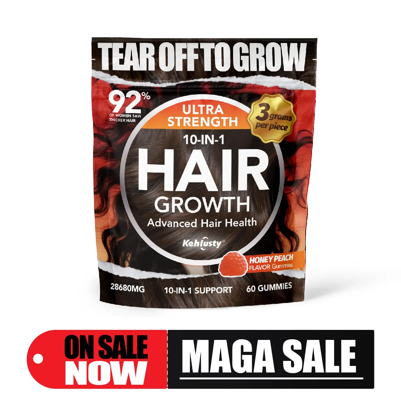Chewable Edible Hair Growth Beauty Gummies Supplement - 10-in-1 Ultra Strength Biotin, Redensyl, Elderberry Healthcare Dietary Supplement for Advanced Hair Health, Skin Care, Nail Care, Reduce Shedding, Collagen-Boosted, 60 Count Hair Vitamin