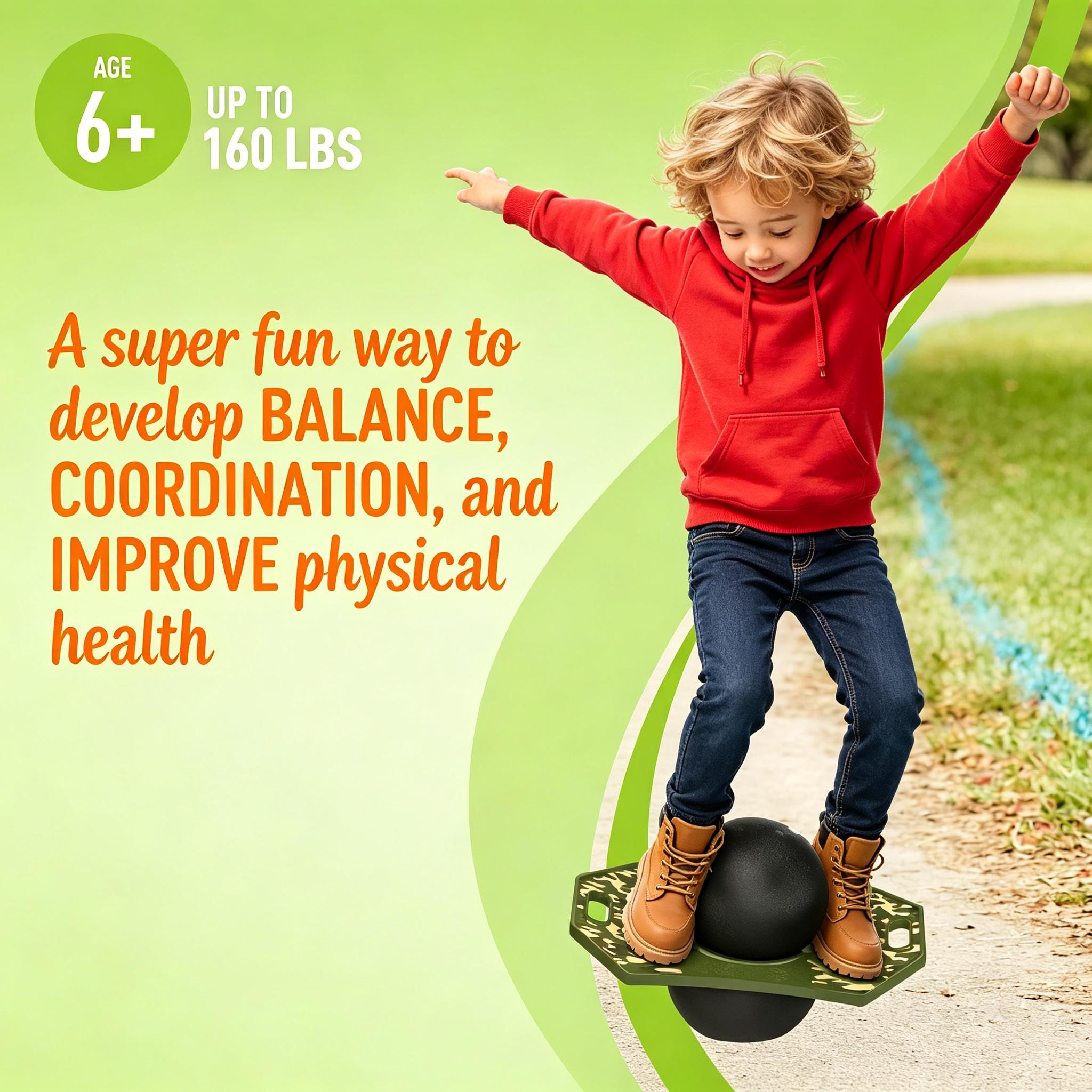 Kids Pogo Trick Ball Balance Bounce Board with Anti-Slip Deck & Pump, Indoor Outdoor Toy for Ages 6+