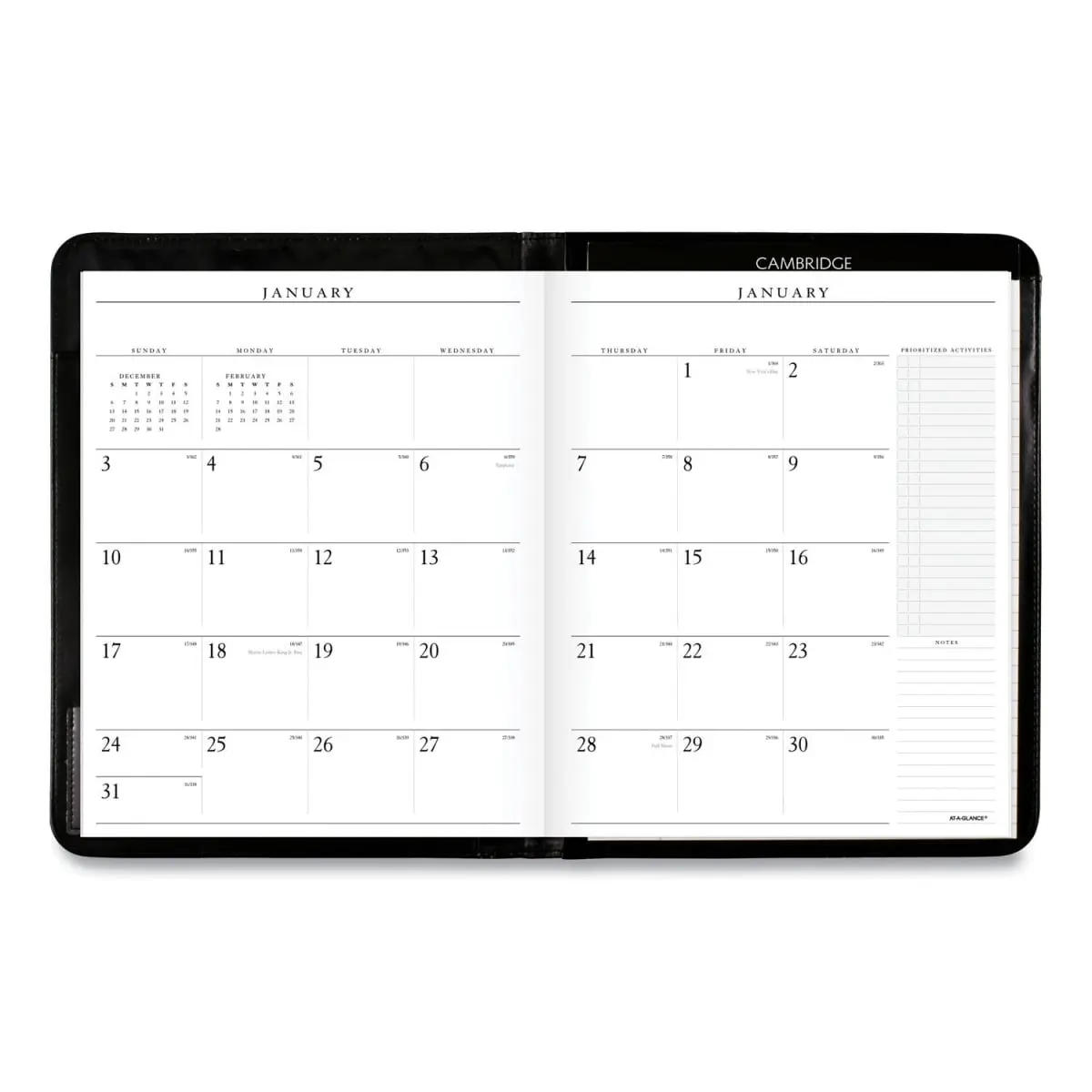 At-A-Glance Executive Monthly Padfolio Style Planner - 11x9 in., 13-Month (Jan 2025-Jan 2026), Black, Business Card Pocket, Credit Card Pocket, Pen Loop, Multi-Compartment Storage, Business Use, Unruled Daily Blocks