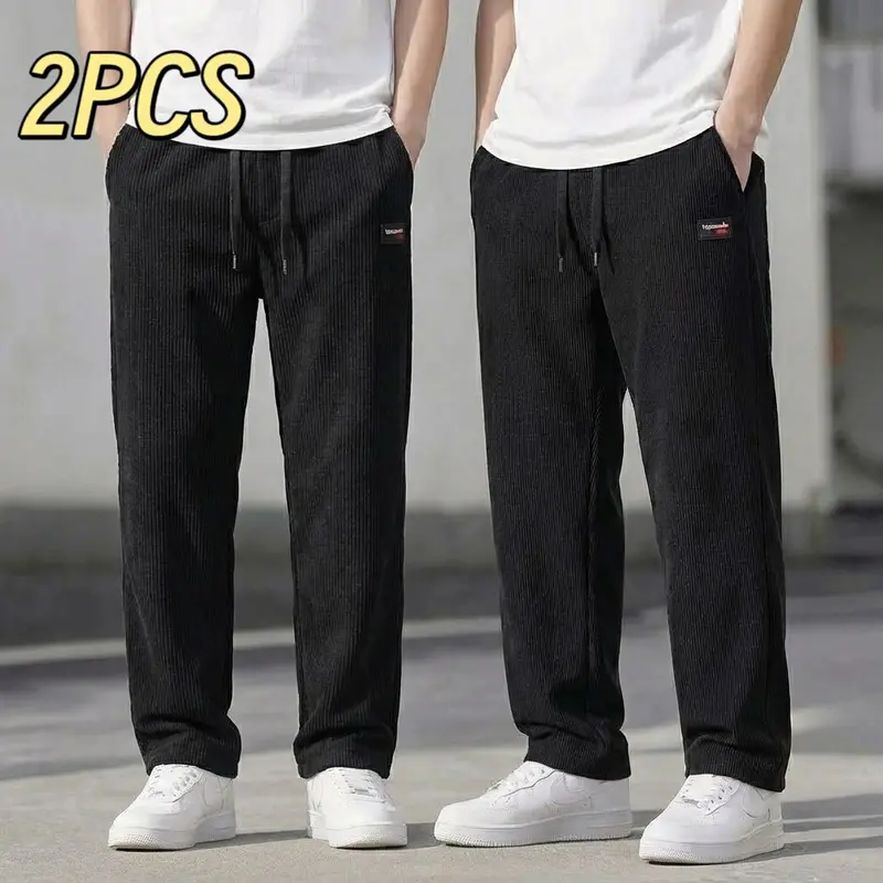 2PCS Striped Pants Thick-Waist Spring-Autumn Men's Casual Pants, Loose Pants, Straight-Leg Pants, Fashionable Men's Pants, Comfortable Fabric, Stripes
