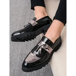 Men's Fashionable Patchwork Design Slip on Dress Shoes, Casual Business Shoes, Casual Comfortable Loafers for Daily Wear, Lightweight Breathable Shoes for All Seasons, Boy