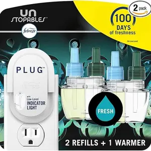 Air Freshener Plug In, Wall Diffuser, Plug in Air Fresheners for home, Unstopables Fresh Scent, Odor Fighter for Strong Odors, 1 Warmer + 2 Oil Refills