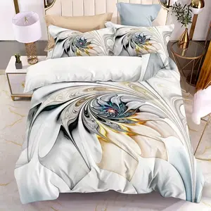 Modern Design Fractal Floral Down Comforter Set (3pcs), No Filling, Contemporary Bedding, Elegant Home Decor, Perfect for All Seasons, Breathable Duvet Set
