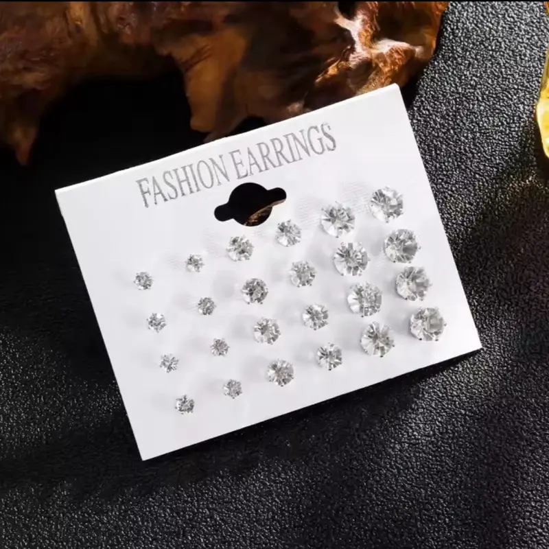 Fashion Earrings - 12 Pairs Pack White Shiny Wedding Earrings Set for Women and Men Crystal Jewelry Accessories Unisex Sparkling Clear Crystals