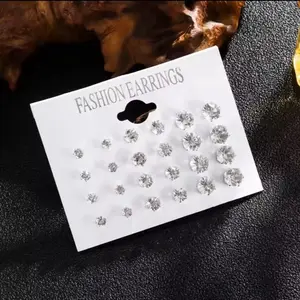 Fashion Earrings - 12 Pairs Pack White Shiny Wedding Earrings Set for Women and Men Crystal Jewelry Accessories Unisex Sparkling Clear Crystals