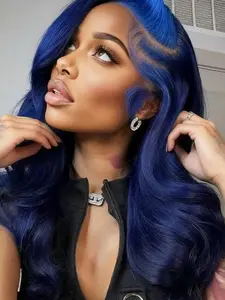 Dark Blue/Navy Blue Human Hair Lace Front Wig 13x4 HD Lace Glueless Wear & Go Pre-Plucked Natural Hairline 200% Density Body Wave Long Wigs for Women Royal Blue & Navy Blue Lace Frontal Wig Glueless Balayage Wig