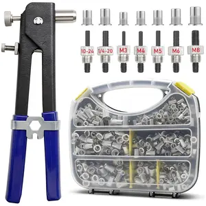 Rivet Nut Tool Kit, Rivnut Tool Kit with 7 and Metric Mandrels (10-24, 1/4-20, M3, M4, M5, M6, M8) and Rivet nut Assortment Kit with Rugged Carrying Alloy