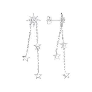 JTV White Cubic Zirconia Rhodium Over Sterling Silver Dangle Star Earrings 0.59ctw