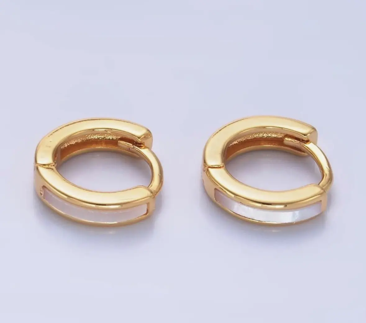 Gold-Filled Shell Pearl Mini Hoop Earrings for Women, 12mm Lightweight Classic Jewelry for Daily Wear and Ear Stacking, Gold Hoops