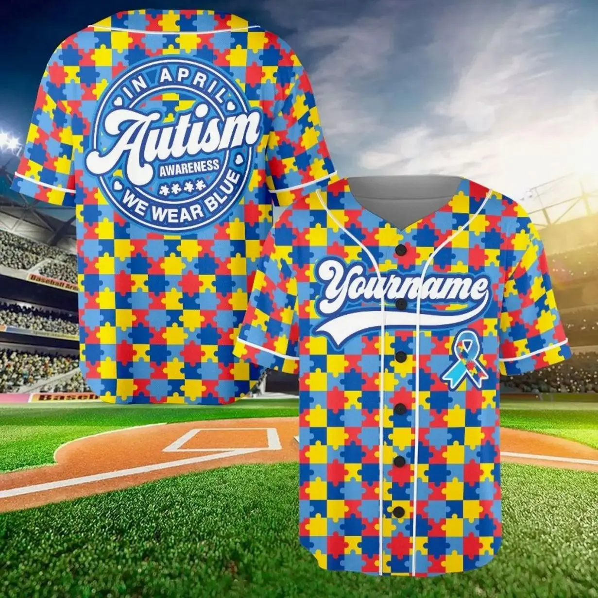 Personalized Autism Awareness Baseball Jersey, Custom Name Jersey, Puzzle Autism Jersey, Autism Awareness Month Shirt,Autism Acceptance Gift