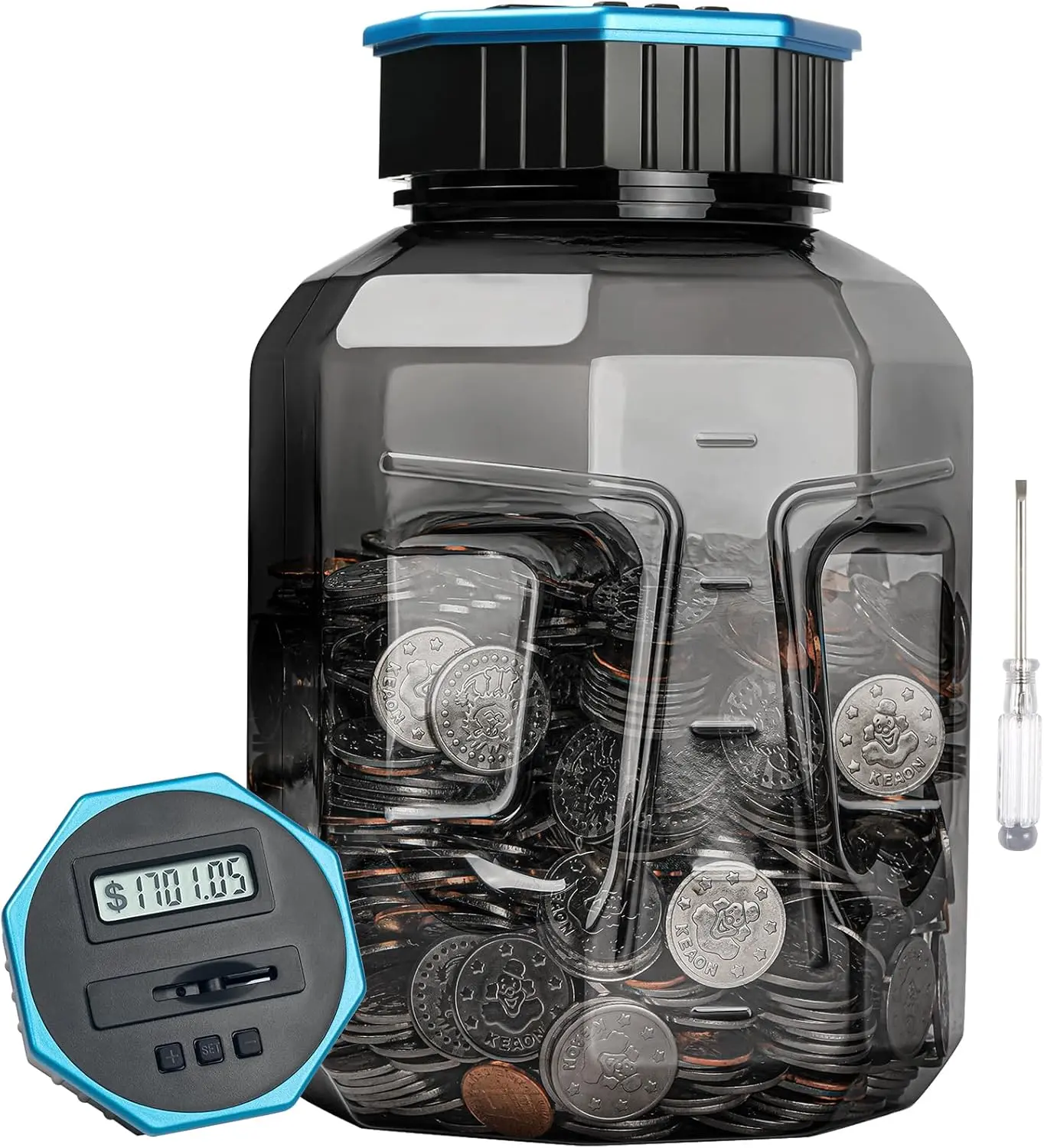 Halloween Fall Gift  X-Large Digital Coin Counting Bank for Adults & Kids – LCD Coin Counter Piggy Bank with Total Amount Display, 2.4L Capacity Money Saving Jar for Coins (Gray, X-Large)