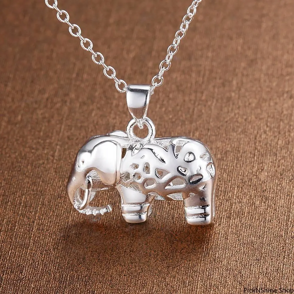 Women's 925 Sterling Silver Elephant Pendant Necklace - Basic, Elegant Fine Charms Jewelry, Unisex Fashion Accessory for Wedding & Daily Wear Gift, Fine Charm, Casual, Adults, Female
