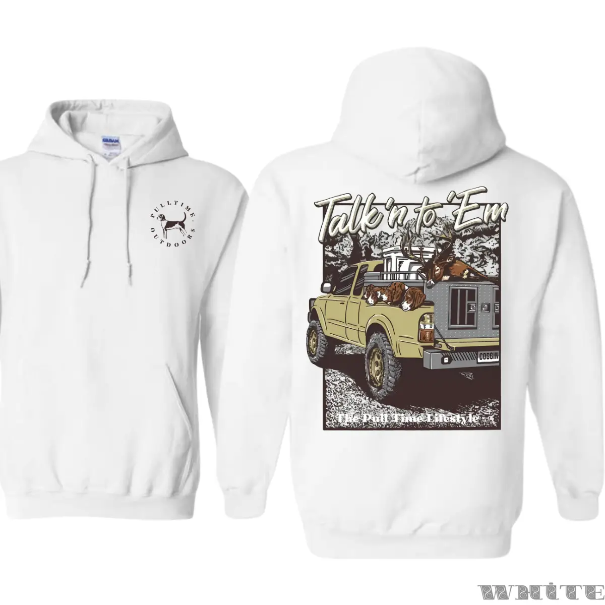 Men's Baggy Oversized Hunting Hoodie - 'Talk'n to 'Em' Graphic Print Pullover, Matching Longsleeves Loose Cotton-Blend Sweatshirt with Ribbed Details for Outdoor Activities