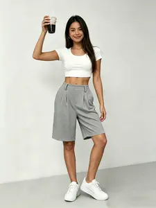 Women's Casual Loose Wide Leg Pants, Street Style Five-Quarter Pants, Simple Fashion Shorts, Comfortable All-Season Trousers with Pockets