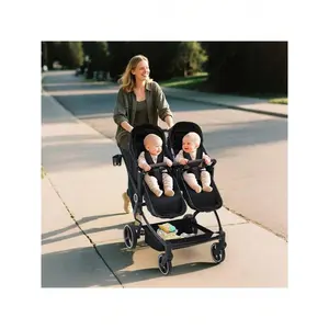 Side by Side Double Stroller for Twins - Lightweight Foldable Tandem Pushchair with High Landscape Seats, Adjustable Canopy & Multi-Position Recline, Large Storage Basket for Infant & Toddler Travel