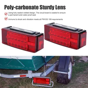 Rectangular LED Submersible Trailer Lights | Stud Mount Stop Turn Tail Lamps Left Right Pair | IP67 Waterproof 12V for Boat Trailer RV Truck