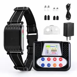 Dog Wireless Fence & Remote Training Collar - 50ft to 990ft Range, 3 Training Functions (0-9 Levels 5s Sound, 5s Vibration, Shock), 4 Channels, Rechargeable Transmitter System for Outdoor Activities