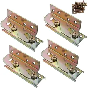 4 Sets Heavy Duty Bed Rail Brackets Wooden Bed Frame Connectors Fittings with Screws