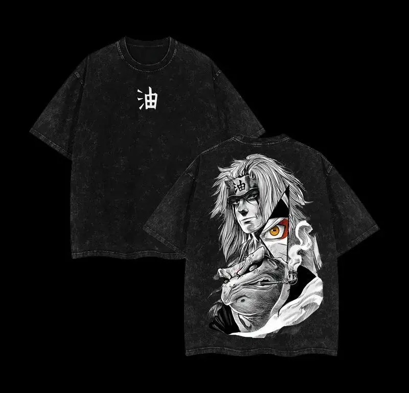 Jiraiya x Naruto Anime T-shirt, Unisex Oversized Vintage Washed Streetwear Top in Heavyweight Cotton, Manga Merch for Fans, Tshirt, Apparel, Shortsleeve, Seamless, Fabric, Clothes, Soft