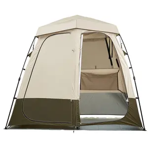 [Bellemave] Camping Shower Tent, 2-Room Foldable Privacy Tent Changing Room with Ground Stakes, Ropes, Carry Bag, and Crossbar, 150D Oxford Fabric with Silver Coating, for Camping, Beach, and Fishing