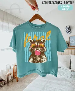 Comfort Colors Feral Raccoon Vogue Boxy Tee Retro Feral Raccoon Cropped Girls Raccoon Cropped Womens Raccoon Lover Gift Summer Boxy Tee