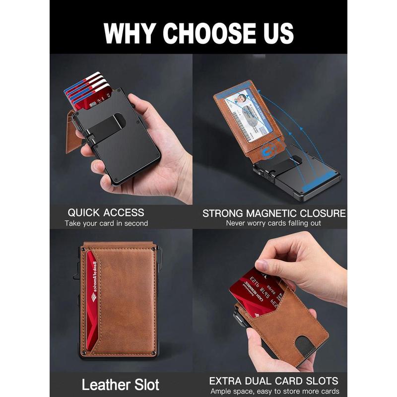 Minimalist Men’s Slim Wallet: 9 - 13 Cards, Money Clip, ID Window.RFID - Blocking, Aluminum Bifold Pop - Up