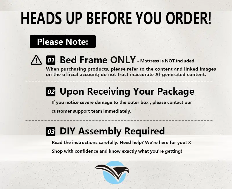 CollaredEagle Bedroom Bed Frame with Headboard - Includes Logistics Instructions and Other FAQs for Indoor Furniture, Bedroom Bedframe