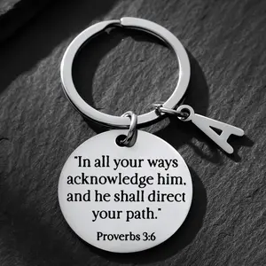 Bible Inspirational Stainless Steel Keychain Compass Pendant Keychain for Men