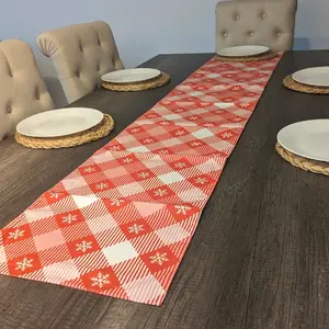 Winter Red Snowflake Plaid Reversible Table Runner 13.5x72