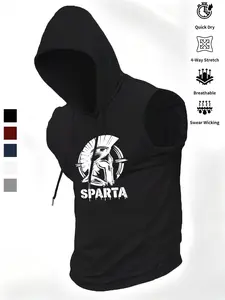 Men's Sparta Sleeveless Hoodie, 4-Way Stretch Quick-Dry Workout Tank, Breathable Sweat Wicking Gym Vest with Hood, Gym Workout Wear