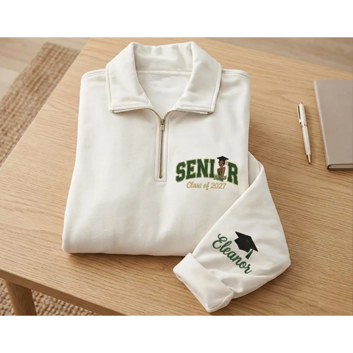 [MADE IN US] Senior 2027 Quarter Zip Sweatshirt, Embroidered Senior Girl Pullover, Class of 2027 Graduation Gift, Personalized Senior Sweatshirt, Custom Name Graduation Apparel, Senior Year Gift