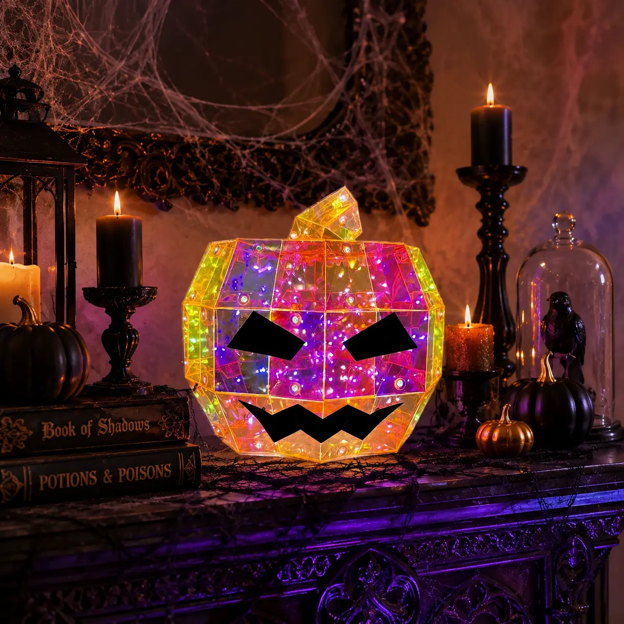 Halloween Rainbow Prism Pumpkin LED Light, Battery Operated 15CM Color Changing Jack O Lantern, Indoor Outdoor Waterproof Glow Pumpkin Lamp for Halloween Home Porch Table Decor