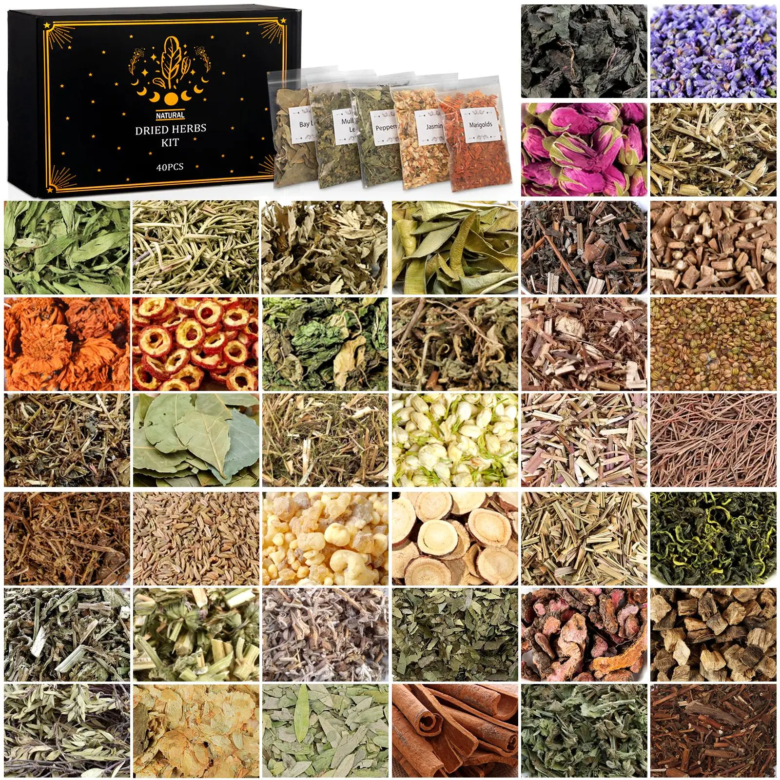 40-Pc Witchcraft Starter Kit: Premium Organic Herbs for DIY Soap Making, Scented Candles & Ritual Crafts – Spiritual Gift Box Set