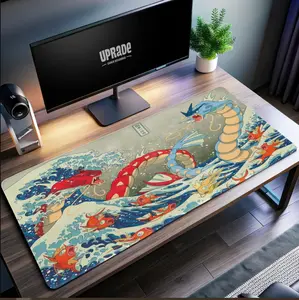Gyarados vs Magikarp Wave Desk Mat - Traditional Japanese Art Style, Ideal for Gaming and Anime Fans