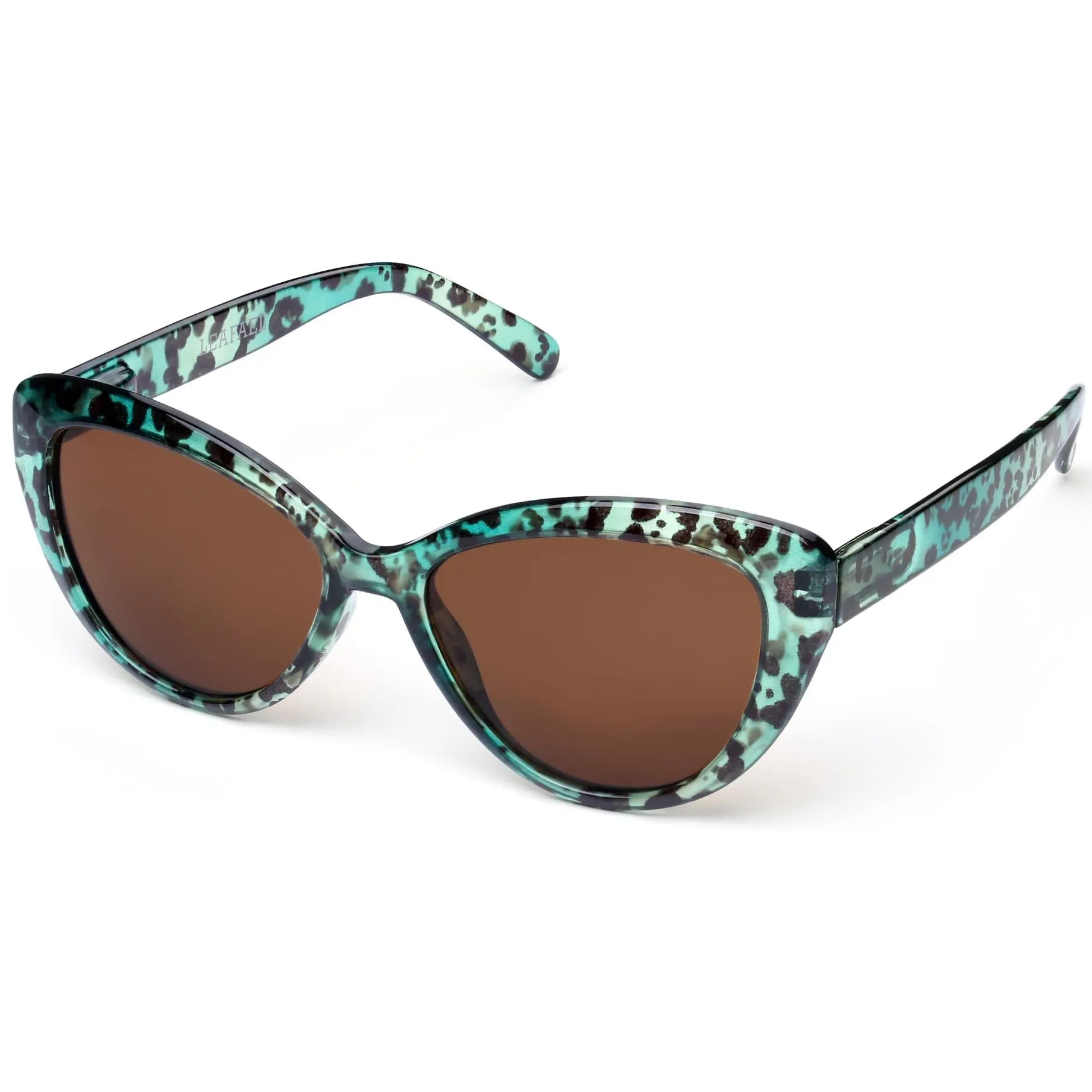 Polarized Cat Eye Sunglasses for Women – Oversized Green Cheetah Leopard Print Frame, Vintage Retro Big UV400 Shades