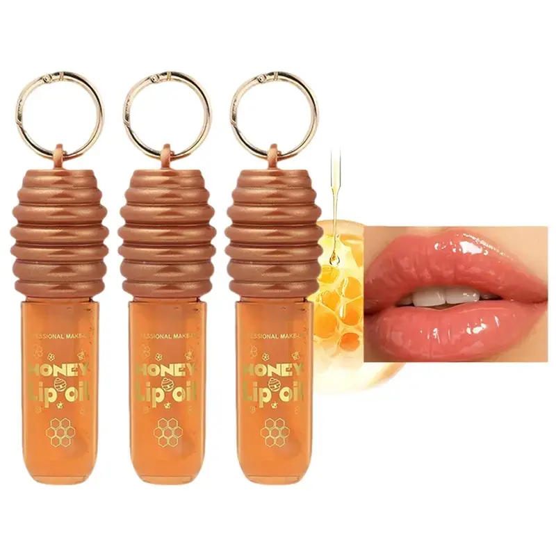 Honey Lip Oil Moisturizer - Professional Cosmetic Lipgloss with Hyaluronic Jelly Texture, Keychain for Easy Carrying, Quick-Drying Formula for Long-Lasting Color to Hydrate Smooth Lips, Glossy, Lip Care