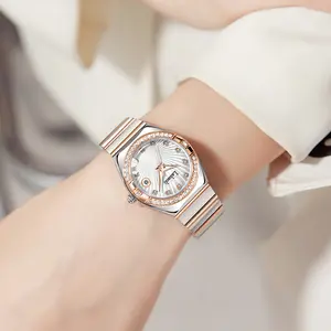 Luxury Women's Automatic Wristwatch with Calendar and Diamond Inlay