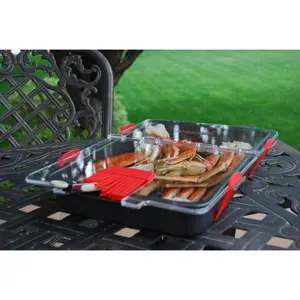 Safe-T-Sirv: The patented, clear serving lid that keeps your food safe from pests, weather, and keeps your utensils clean.
