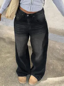 GILIPUR Women's Wide Leg Jeans Hip-Hop Loose Jeans, Y2k Streetwear Jeans, Women's Fashion Essential Pants, Casual Comfy Denim Pants For Daily Wear, All Seasons,Tchic