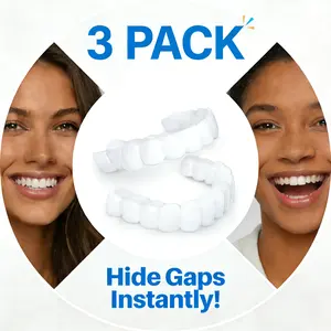 【3 PACK】SnapOn Veneers Hollywood Smile Washable Cosmetic Easy Fit Cover for Concealing Tooth Gaps Spaces Between Teeth Wide Gaps Affordable Reusable Instant for Photo Men Women Value Pack